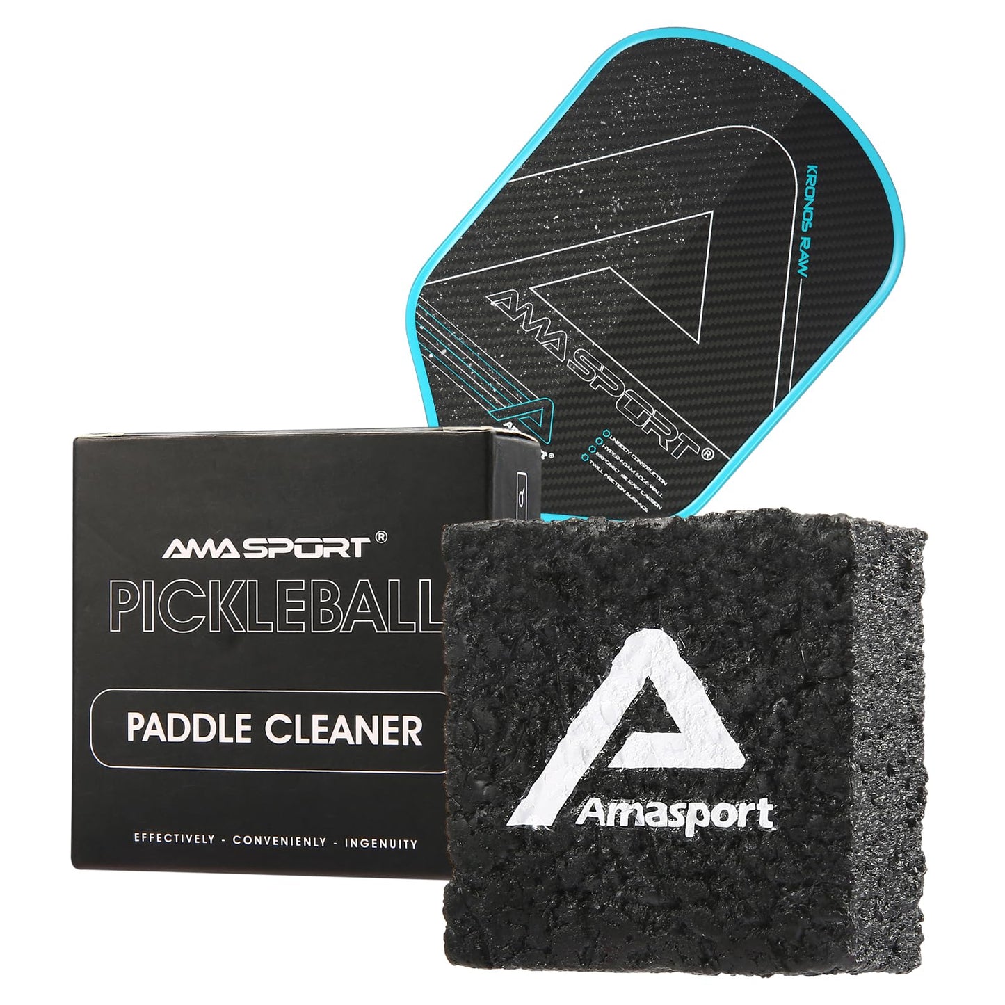 AMA SPORT Pickleball Paddle Eraser Carbon Fiber Pickle Ball Racket Cleaner Pickleball Accessories for Removing Ball Residue & Dirt Restores Grip & Spin (Black)